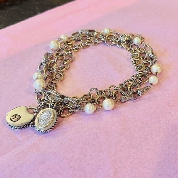 ✨✨ Silver Rope and Gold Mixed Chain Pave Rhinestone Cushion Pendant Necklace ✨ - Picture 10 of 11